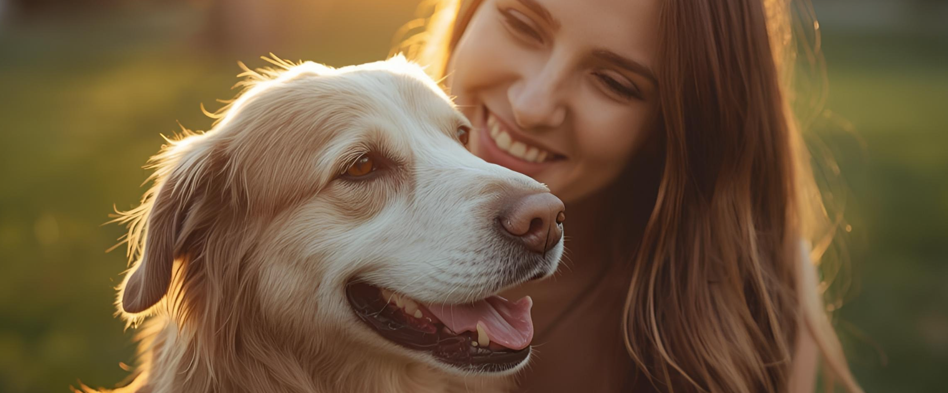 Australian sunset field with golden retriever and dog mum